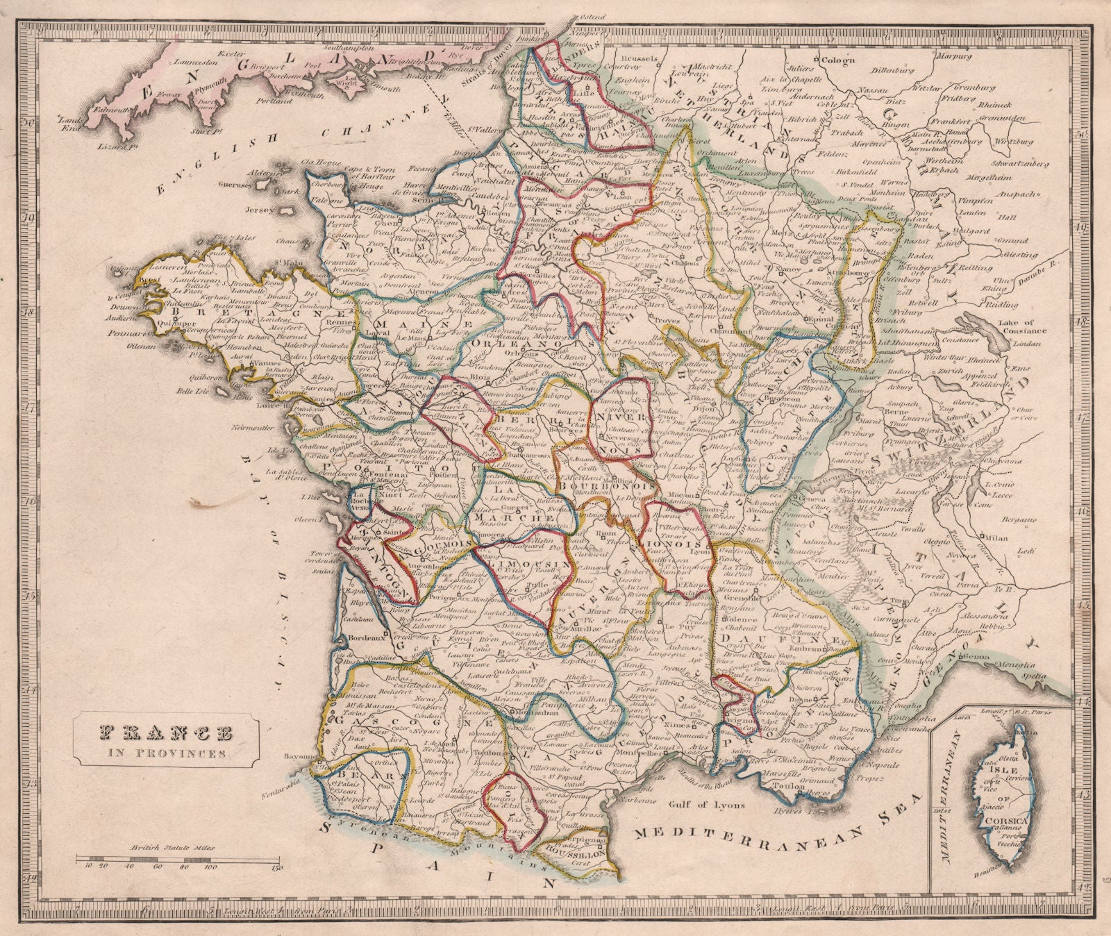 FRANCE IN PROVINCES. Rivers. Original outline colour. JOHNSON 1850 old map
